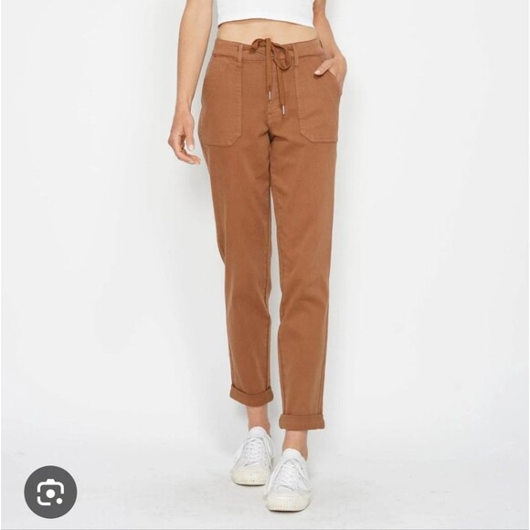 Judy Blue Camel Brown Garment Dyed High Waist Cuffed Jogger Pants - Picture 1 of 13